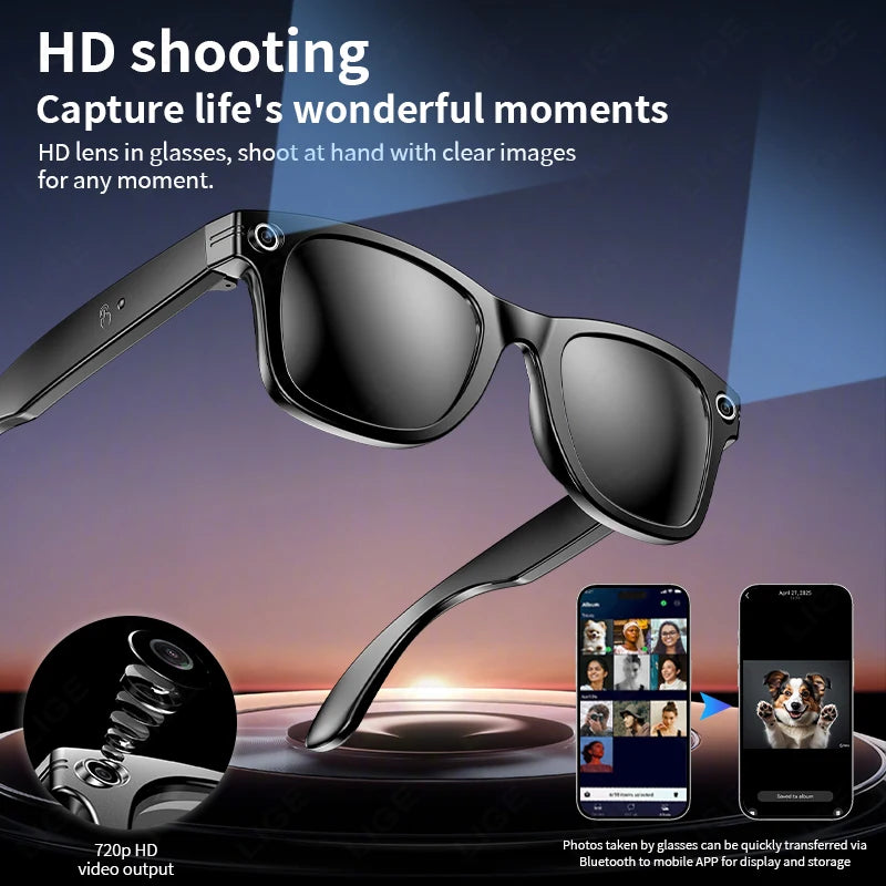 AI Smart Glasses with Camera and Stereo Speakers